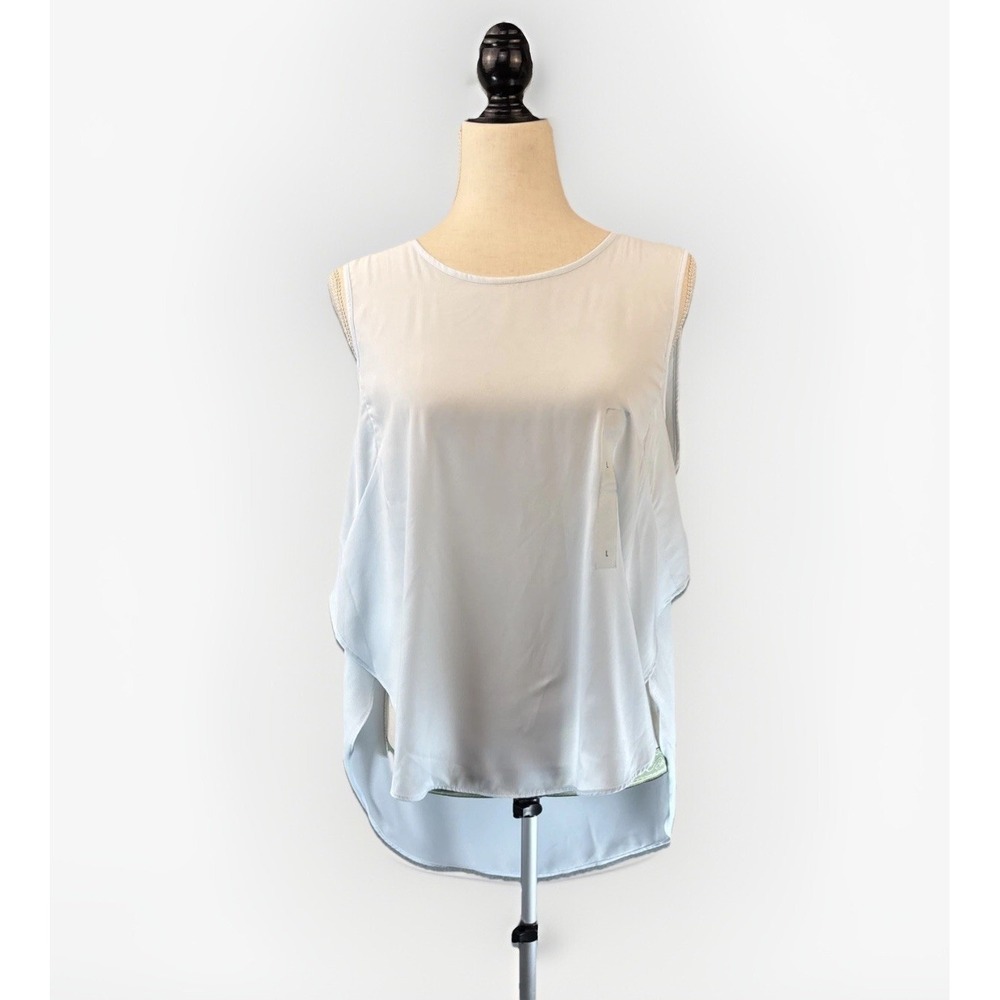 Calvin Klein Tank L Crepe Sleeveless Blouse Baby Blue Hi-Lo Slit Side Top NWT